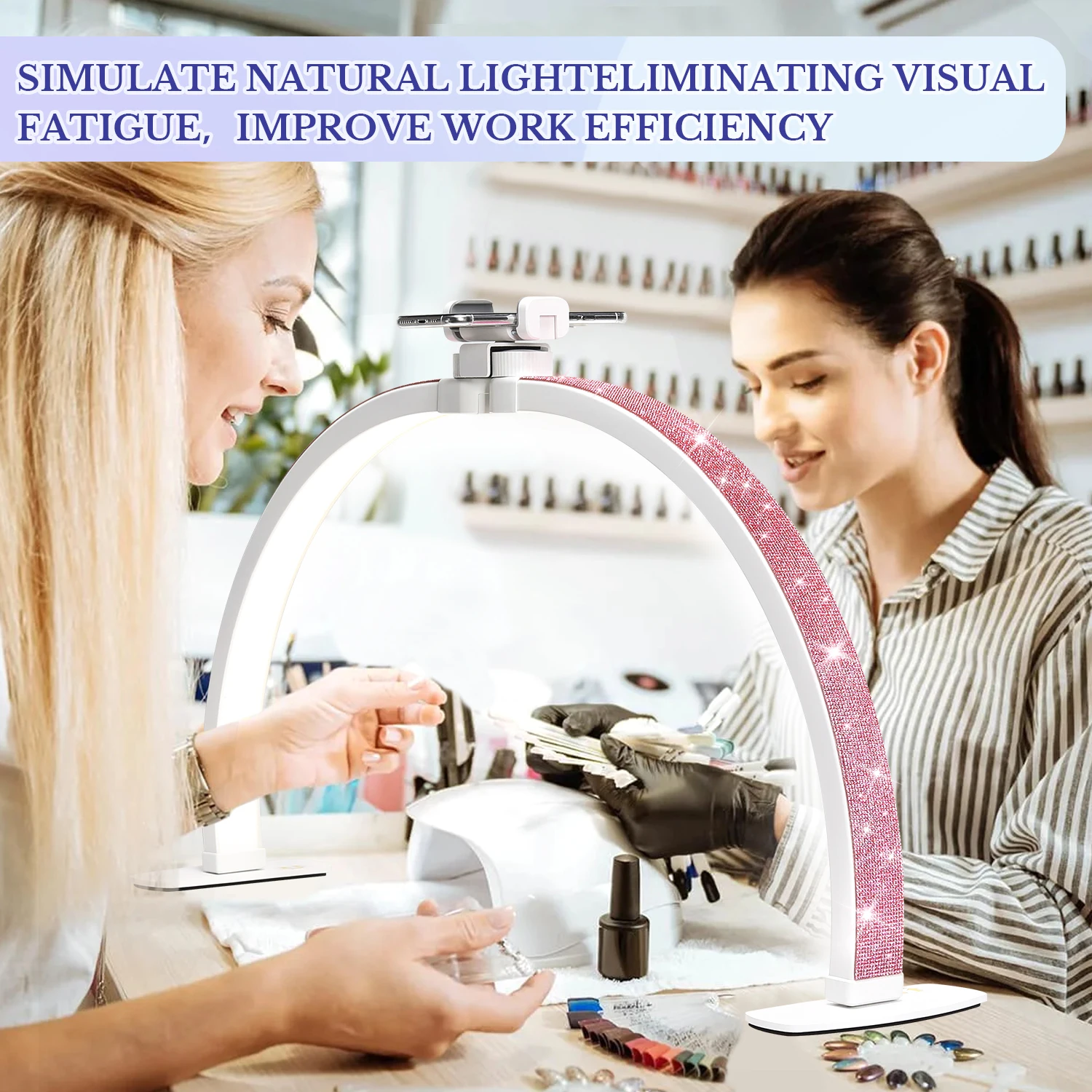 3000-6500K Nail Table Lamp With Diamond Manicure Desk Lamp With Remote LED Half Moon Light For Nails Art Tattoo Salon Eyelash 6