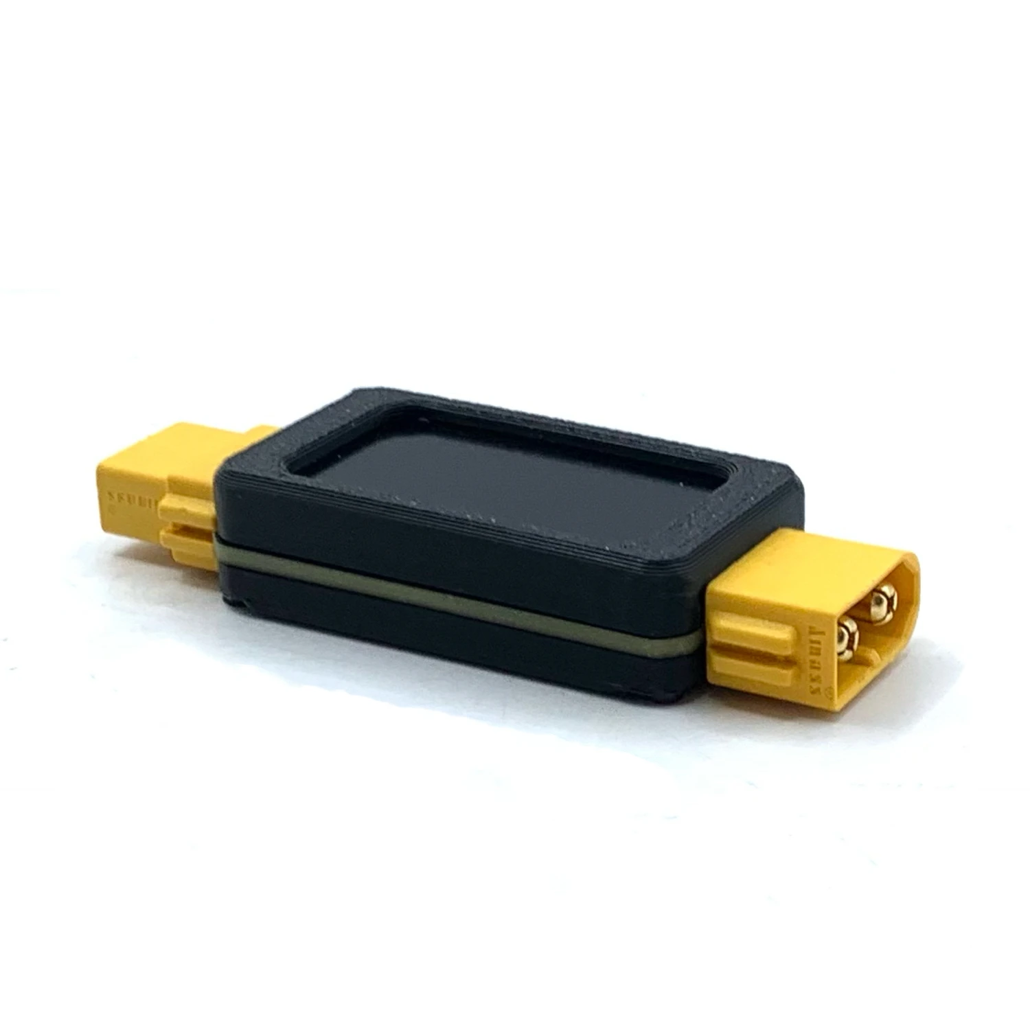 Détail de l'écran du testeur de capacité batterie RC 30A 80A affichant température et humidité.