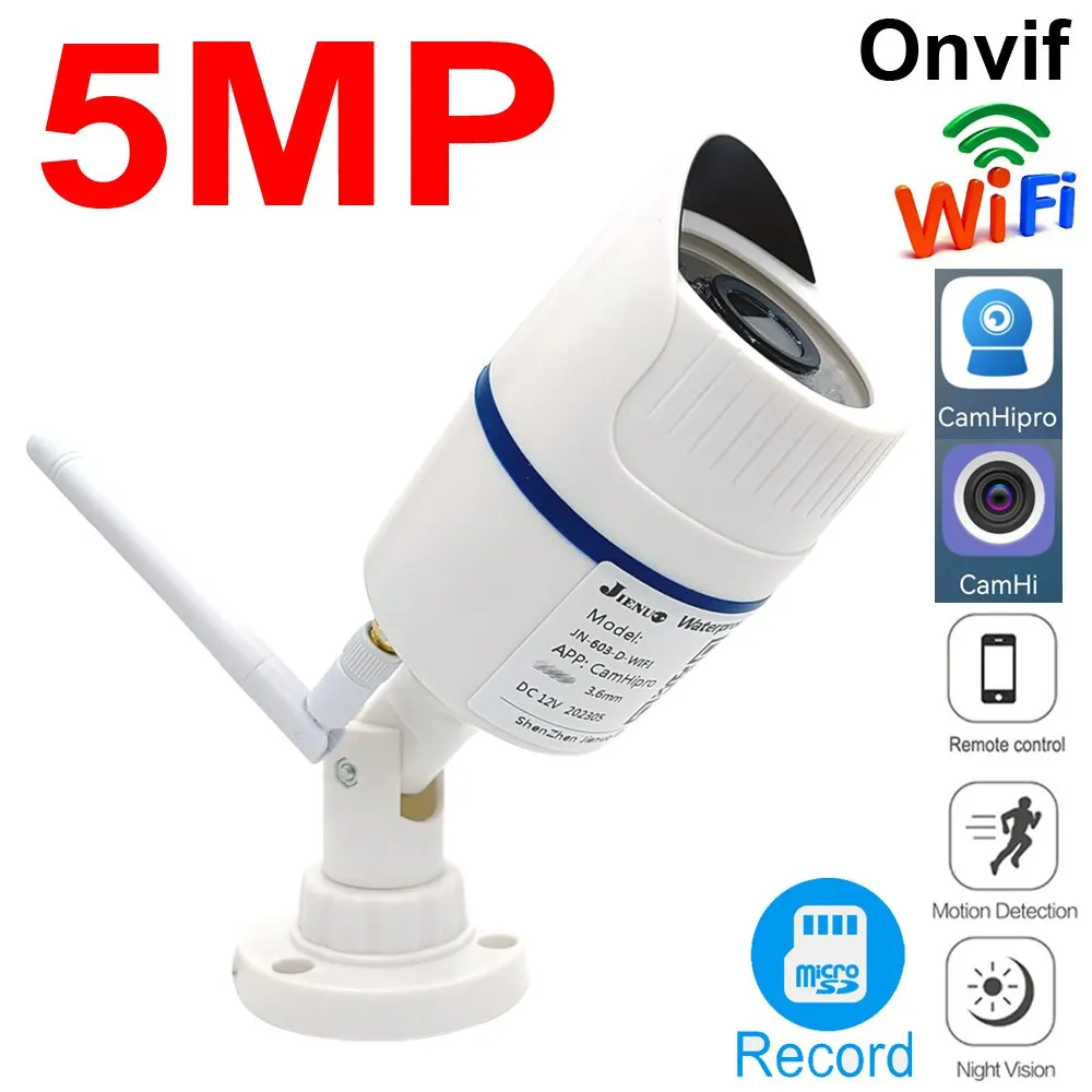  5MP IP Camera Wifi Outdoor Waterproof Security Surveillance Video Camera Wireless Audio Human Body Detection Rtsp Onvif Camhipro 