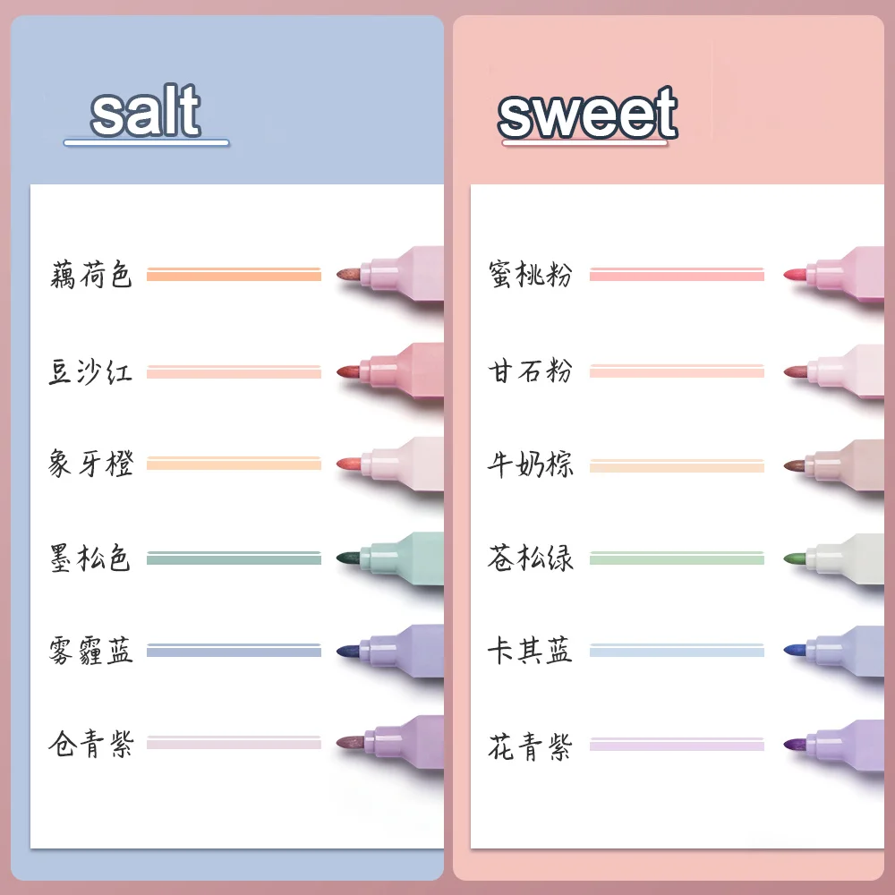 6 Pcs/set Double heads Highlighter Art Marker Round shape Manga Colored Pen Stationery