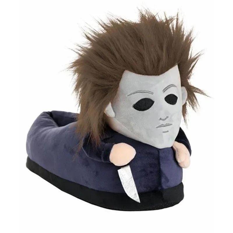 Rytanda Halloween Plush Slippers Michael Myers Winter Funny Soft Warm Non-Slip Shoes Women Men Indoor House Flat With Slipper 5