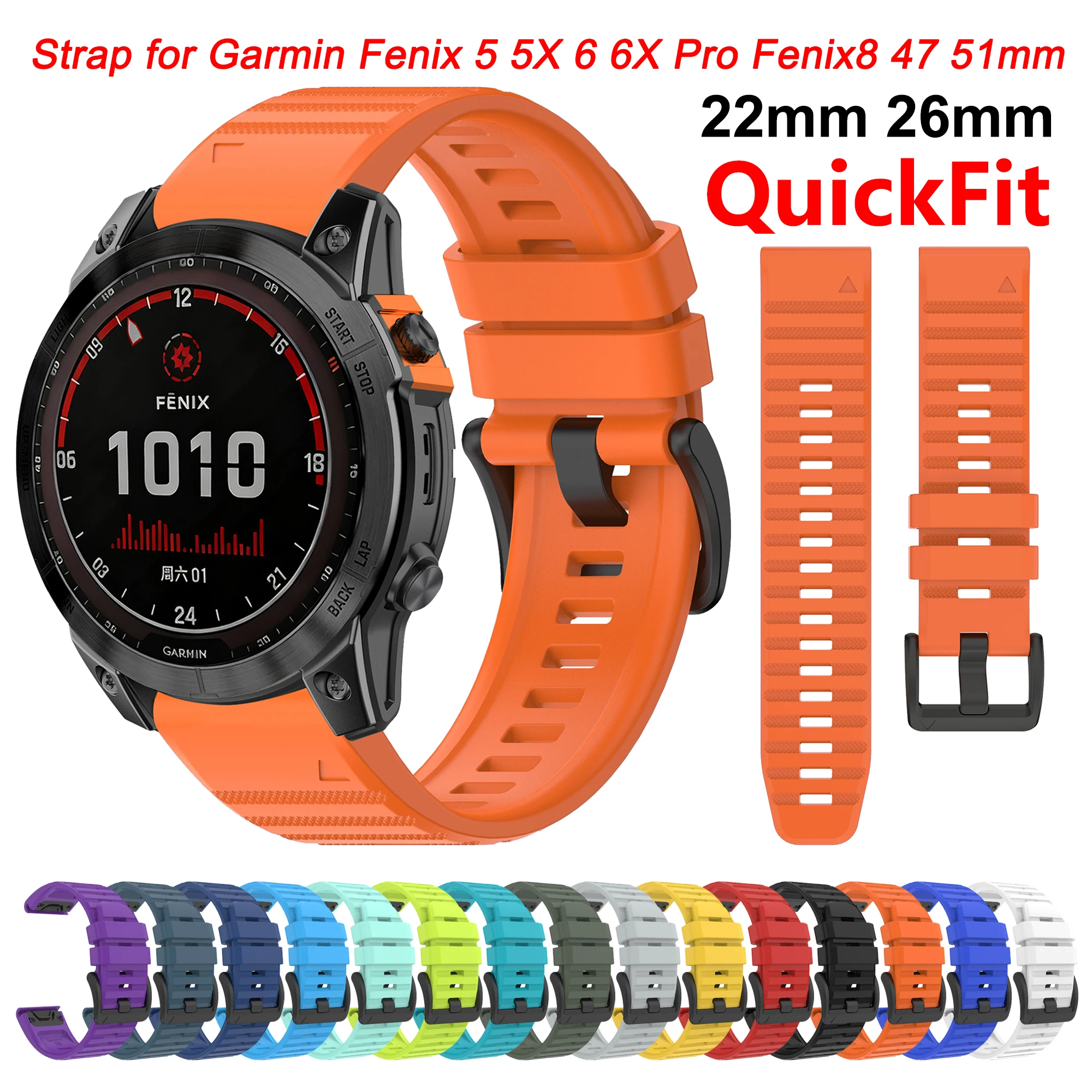 QuickFit Silicone Watch Strap, 26mm & 22mm – Versatile Wrist Band Bracelet