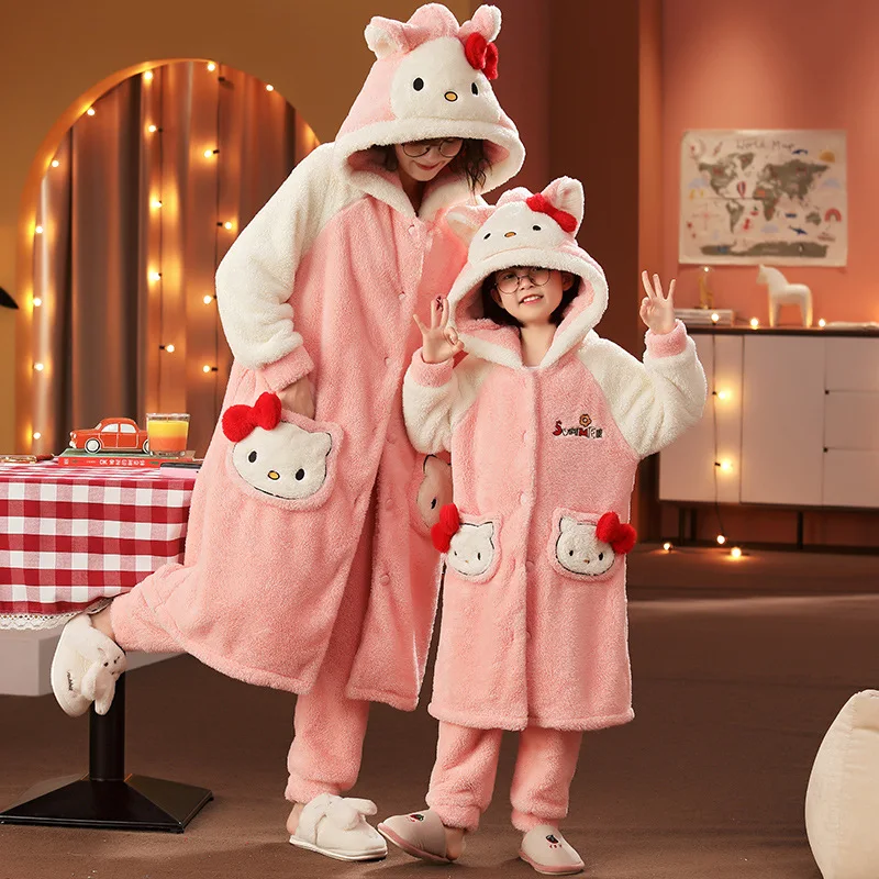 Hello Kitty-Pyjama d'Hiver pour Mère et Fille, Épais et Velours