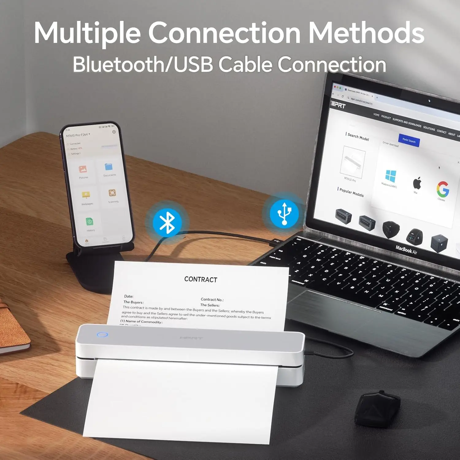 200/300dpi HPRT A4 감열 블루투스 무선 프린터 휴대용 미니 모바일 드로잉 프린팅 복사기 8.5 X 11 US Letter & A4 용지