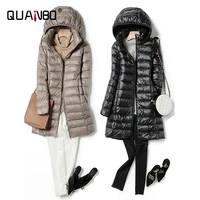 2023 Women Spring Jacket Ultralight Thin Packable Down Long Jacket  Female Hat Detachable Slim Fit Skirt Coat Portable Outwear