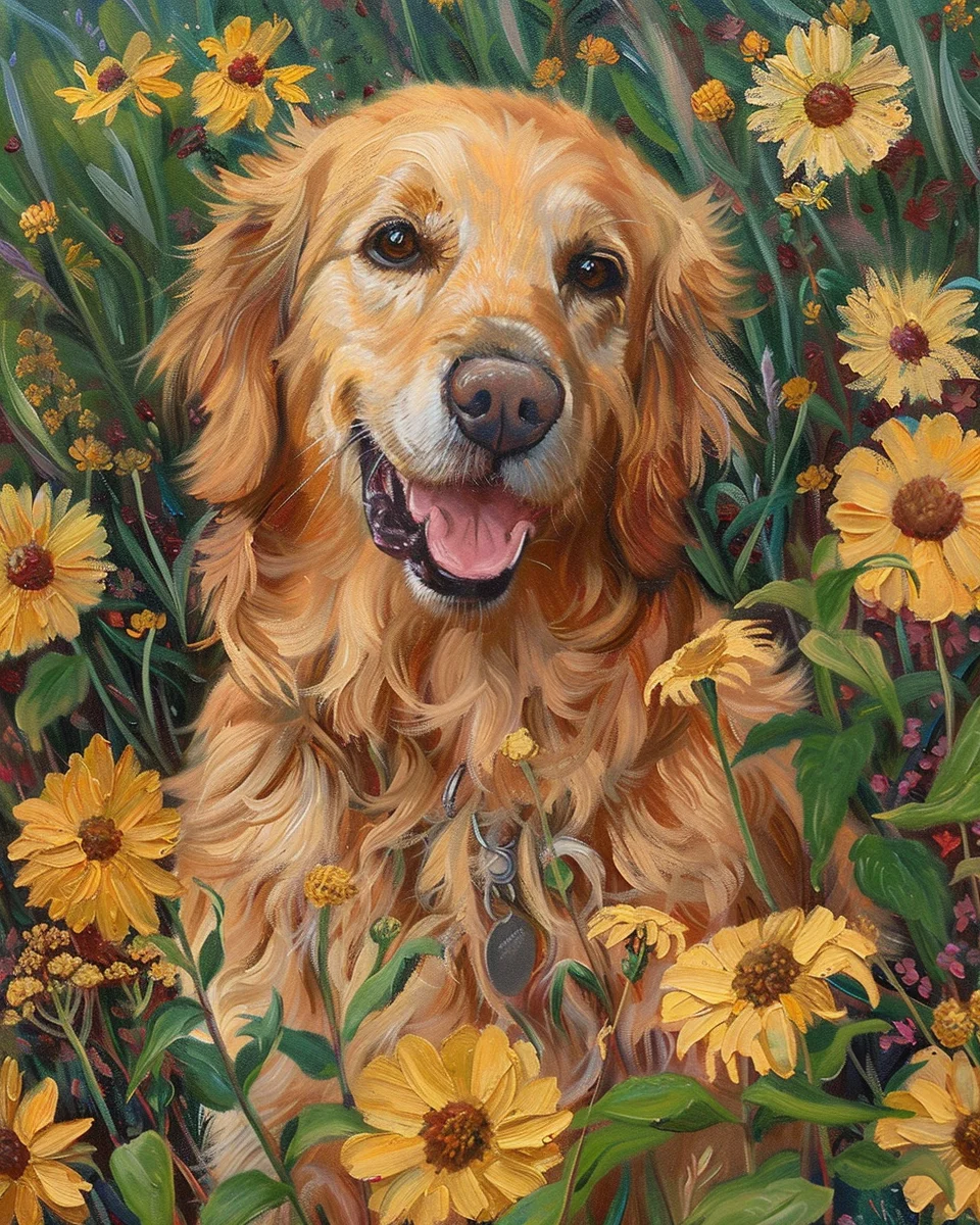 Peinture Par Numéros Golden Retriever - Kit Adulte Débutant, Toile 40x50cm, Peintures Acryliques Incluses