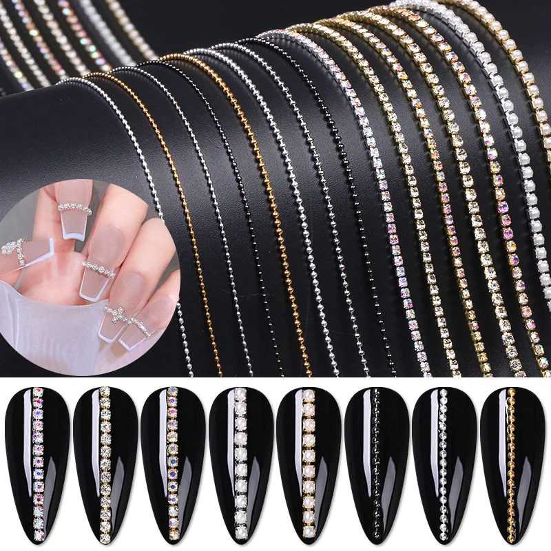 Rhinestones Claw Nail Chain Gold Silver Nail Stone Beads Decor 3D Rhinestone Metal Steel Ball Chain DIY Charm Nail Jewelry Decor