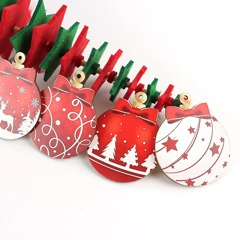(12 Pcs/pack)7*5.7cm Christmas Tree Pendant Christmas Ball Wooden Chip Decoration Creative Party Xmas Tree Home DIY