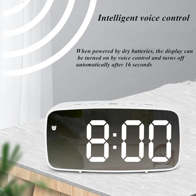 Acrylic/Mirror Digital Alarm Clock Voice Control (Powered By Battery) Table Clock Snooze Night Mode 12/24H Electronic LED Clocks 5