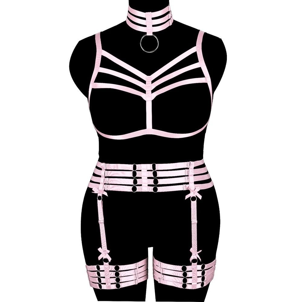 

Bondage Women's 2PC Fat Underwear Plus Size Lingerie Full Body Harness Punk Goth Stockings Erotic Fetish Suspender Belt Garters