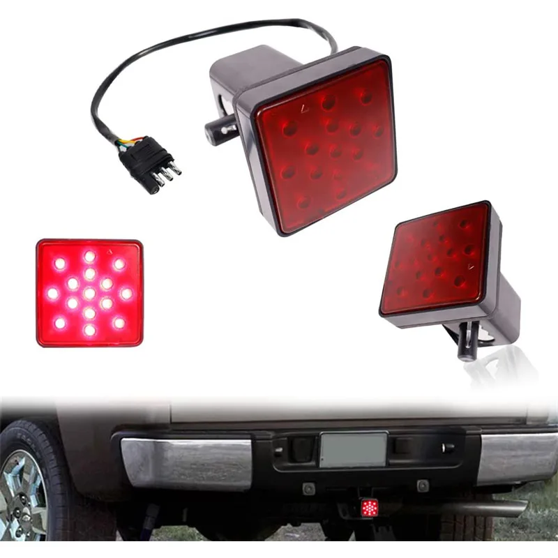 15LED Brake Light Trailer Hitch Cover Fit Towing & Hauling Black Red Lens Tow Hitch Driving