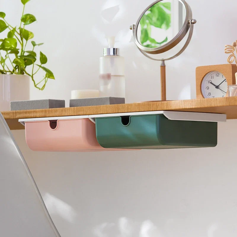 Under-Desk Plastic Drawer Organizer 1PC Hidden Design Anti-Fall Latch for Office Storage and Organization
