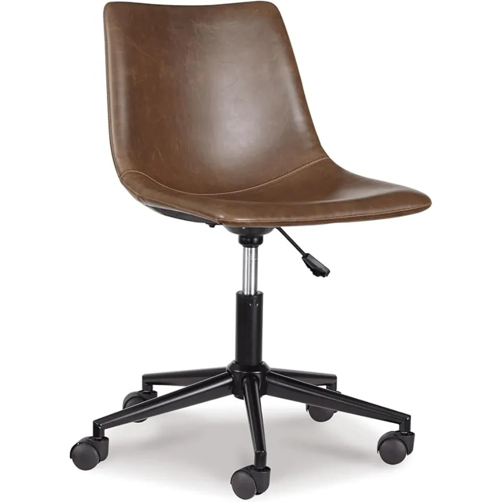 Office Chair Faux Leather Adjustable Swivel Bucket Seat Home Office Desk Chair, Brown modern style brown faux leather contemporary office chair