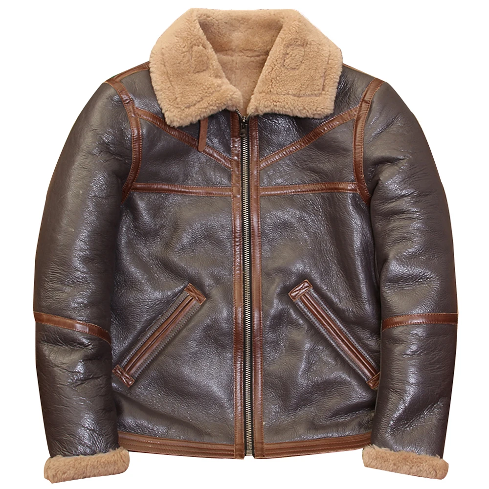 Original Sheepskin Wool Fur Jacket Coat Winter Mens Fashion Street Motorcycle Mans Fur Lined Bomber Coats Plus Size Overcoats