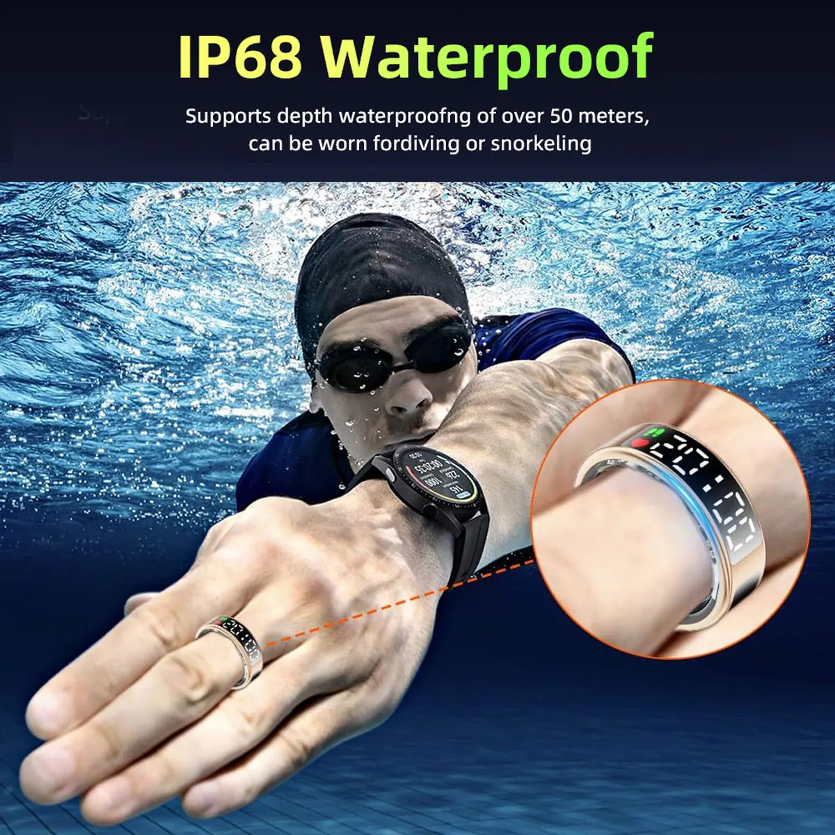 Waterproof Bluetooth Smart Ring for Heart Rate Oxygen Monitoring