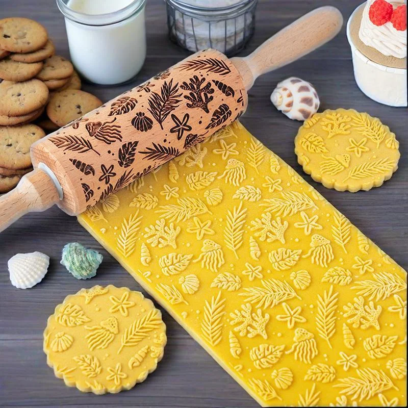 Wooden Cartoon Ocean Embossing Rolling Pin for Baking