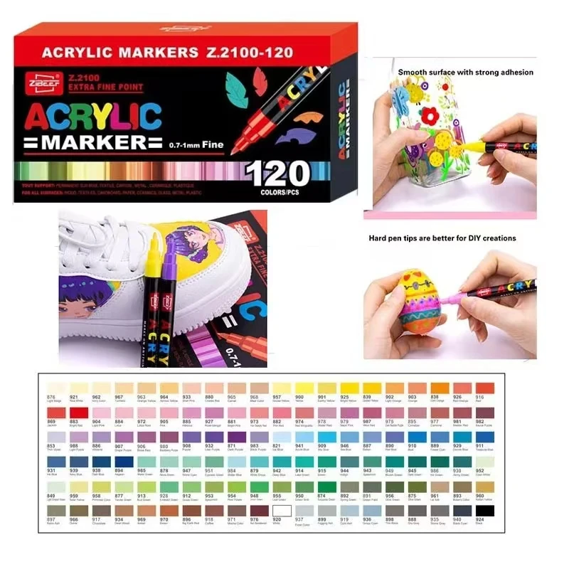 GuangNa Hard Tips 120 Colors Acrylic Markers Painted for Wood Ceramic Festival DIY Box Gfit Marker Set Festival Art Supply