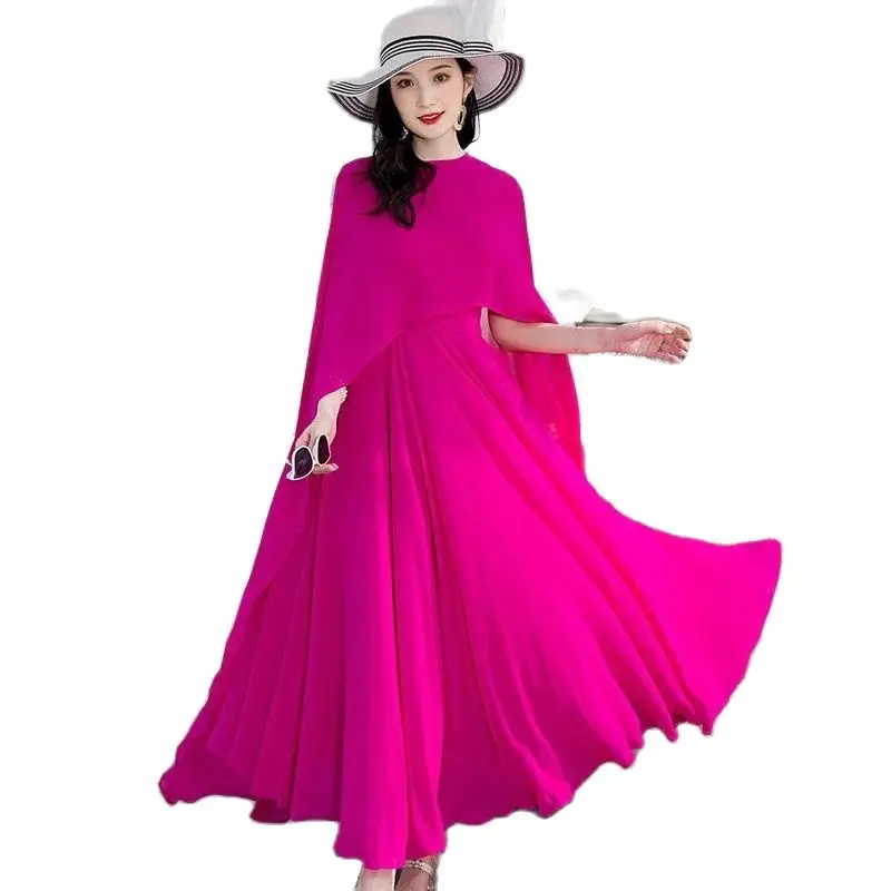 

Elegant Lady Dress Vestidos Chic Summer Shawl Dress Two-Piece 2023 New Retro Sleeveless Cloak Beach Long Dresses Bohemian Style