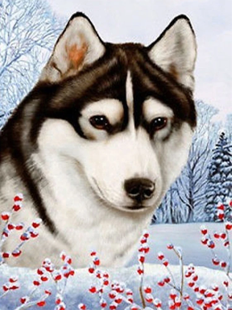 YSCOLOR Diamond Painting 5D Fai Da Te - Kit Completo Con Tela Husky Cane, Mosaico Rotondo, 30x30 Cm, Decorazione Casa