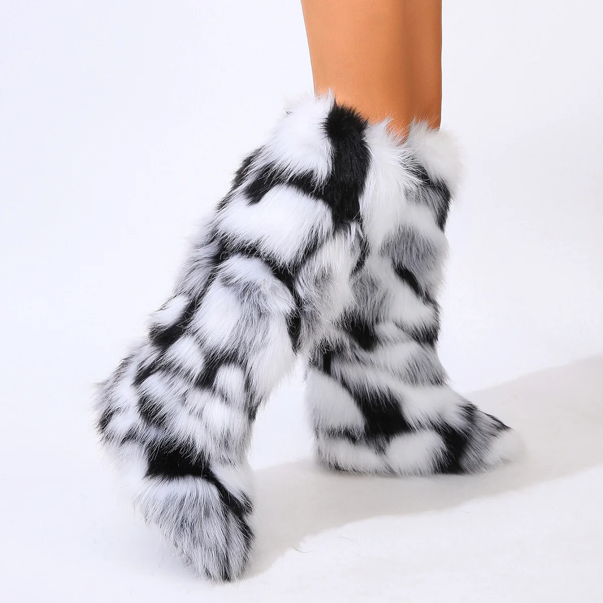 2023 Winter Over The Knee Fur Boots Women Luxury Fluffy Furry Fur Long Snow Boots Female Sexy Warm Plush Cotton Boots