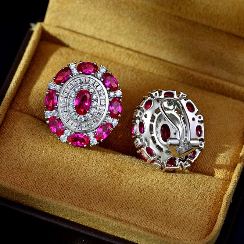 

Apaison High Carbon Red Diamond Earrings Classic 100% 925 Sterling Silver Engagement Women Stud Earrings Luxury Fine Jewelry