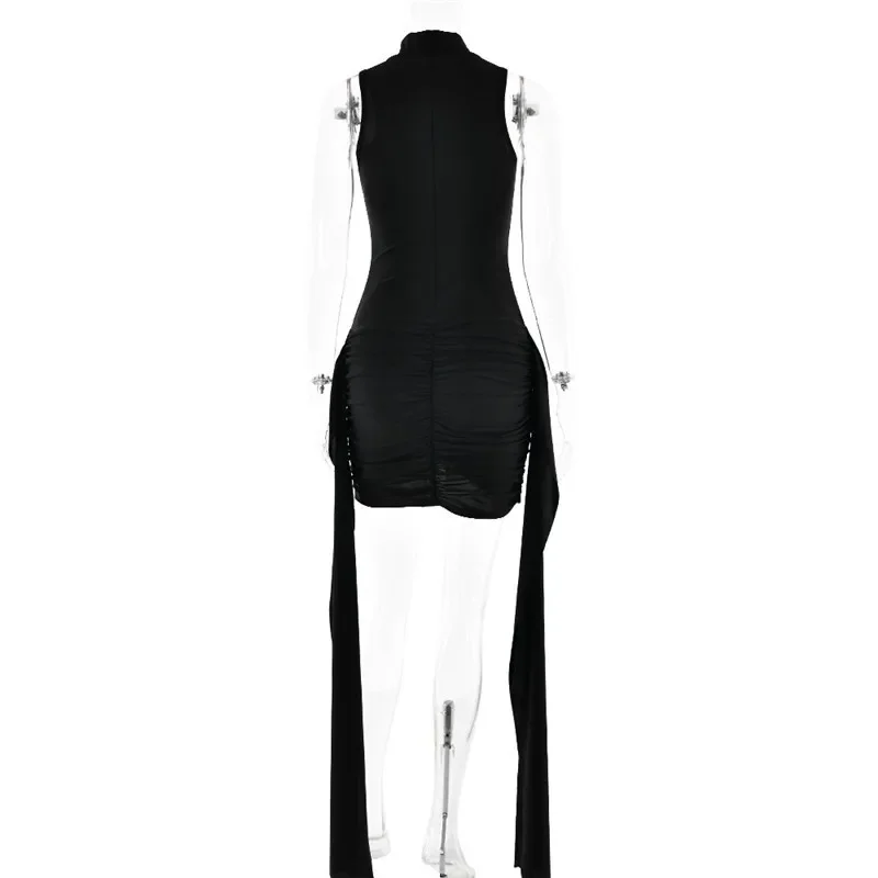 Sexy Sleeveless Patchwork Mini Dress Female Solid Skinny Pleated Fashion High Waist Casual Dress For Women Party Dress New