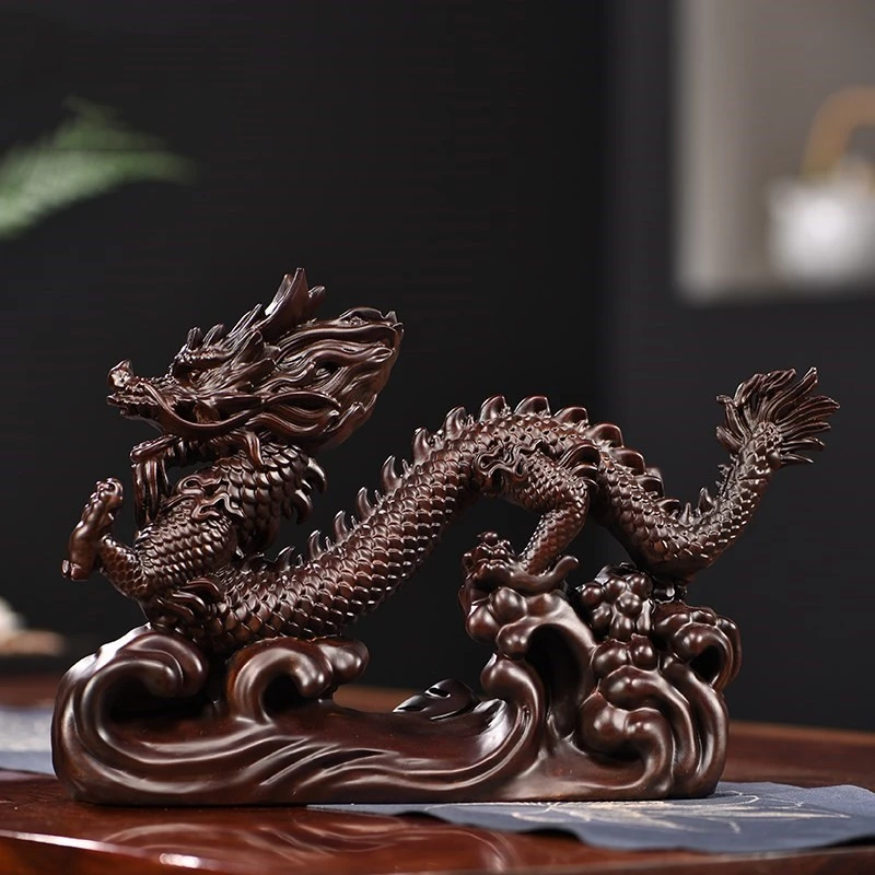 

Ebony wood carved dragon decoration solid wood animal zodiac dragon decoration home living room office decoration Chinese style