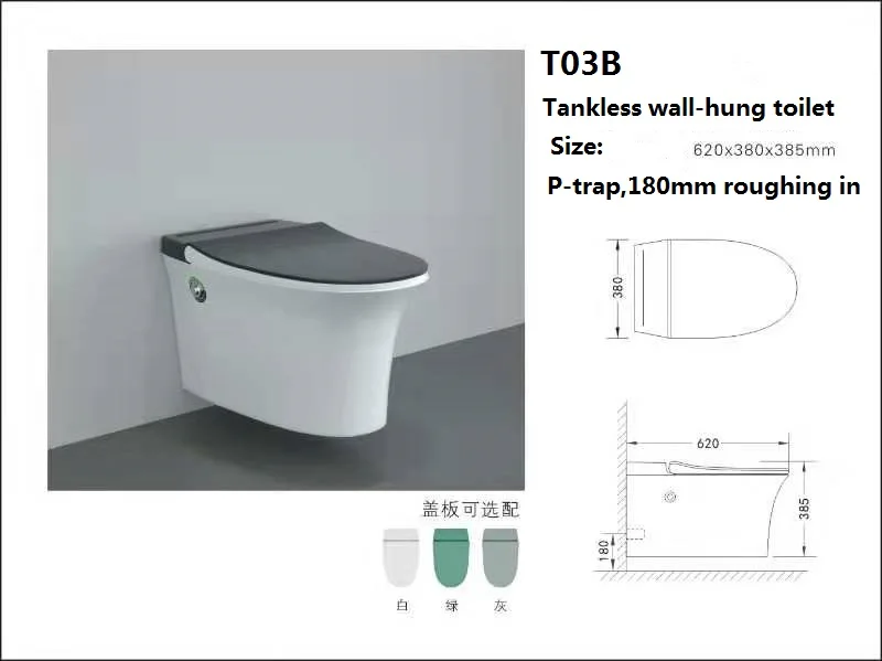 Wall Mounted Toilet No Need to Install Cistern Ceramic Bathroom Wall Hung Wc Black Seat Toilet Bowl Tankless