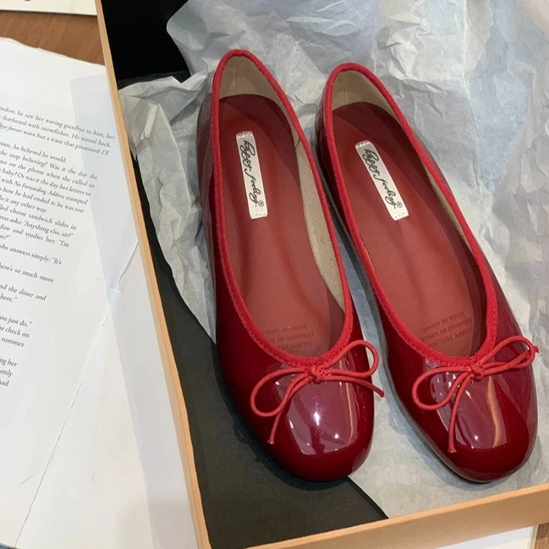 أحذية نسائية مسطحة بفيونكة عصرية للربيع والخريف طر...