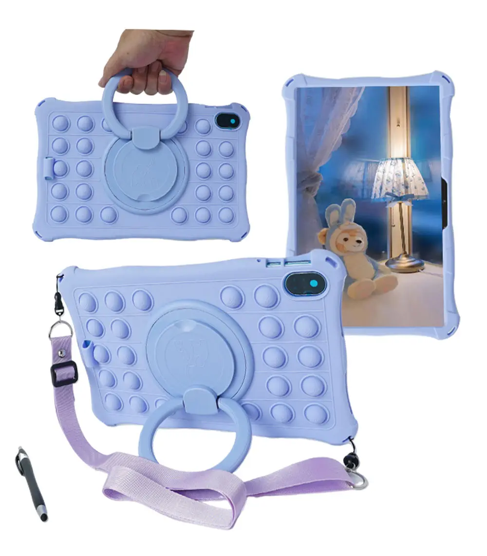 Children's 12 Silicone Tablet Case with 360° Rotating Kickstand and Strap