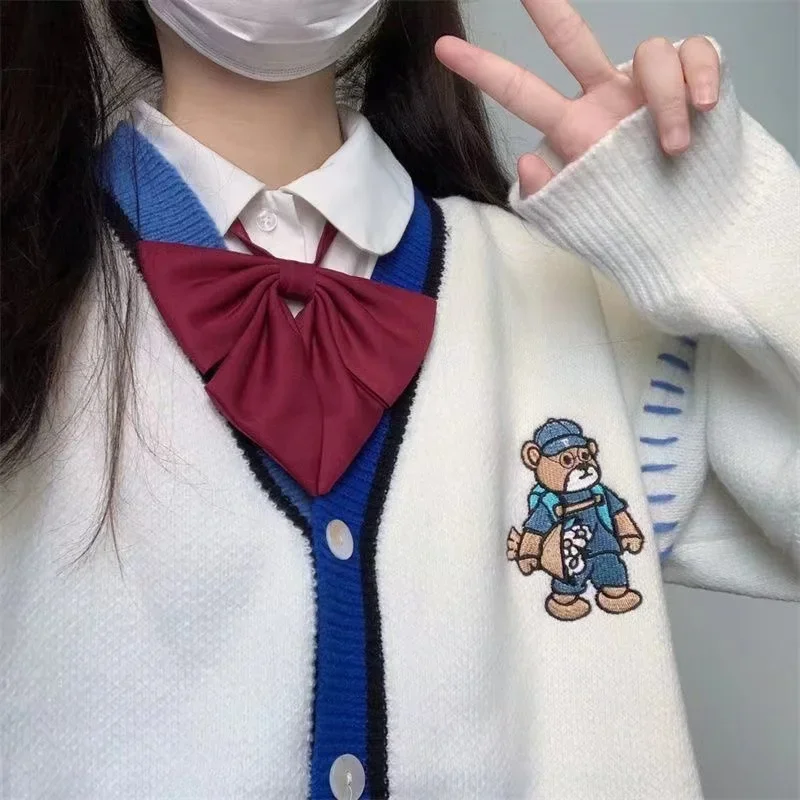 

Y2K V Neck Cardigans Long Sleeve Daily Cartoon Embroidery Sweaters Women Casual Winter Knitting Clothes Single Breasted College