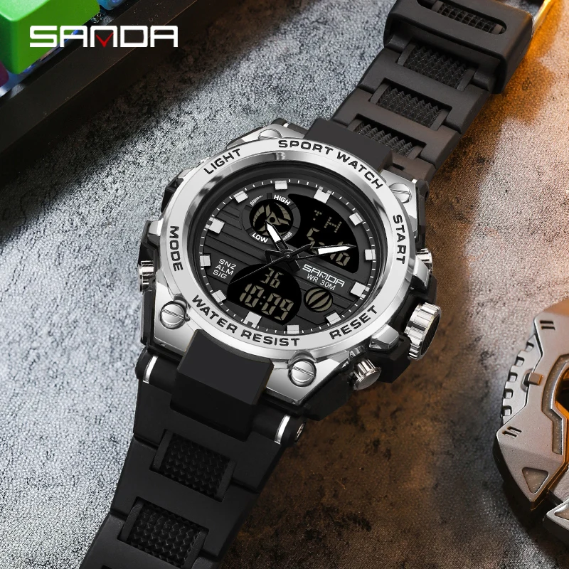 SANDA 739 Date Military Sports Watches Waterproof Electronic Wristwatch Mens Clock Orologio da uomo Style Men Digital Watch 3