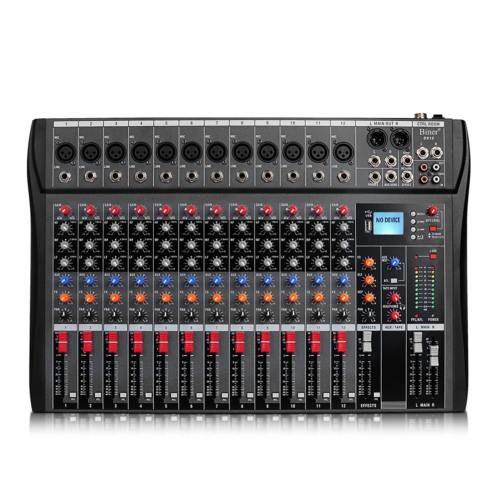 

Biner DX12 professional audio mixer USB MP3 input 48V phantom power DJ Console 12-Channel Studio Audio console