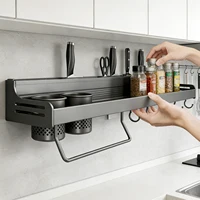 Étagère de rangement murale pour cuisine, support à épices, porte-couteaux, rangement pour assaisonnements, baguettes, cuillères et spatules 1