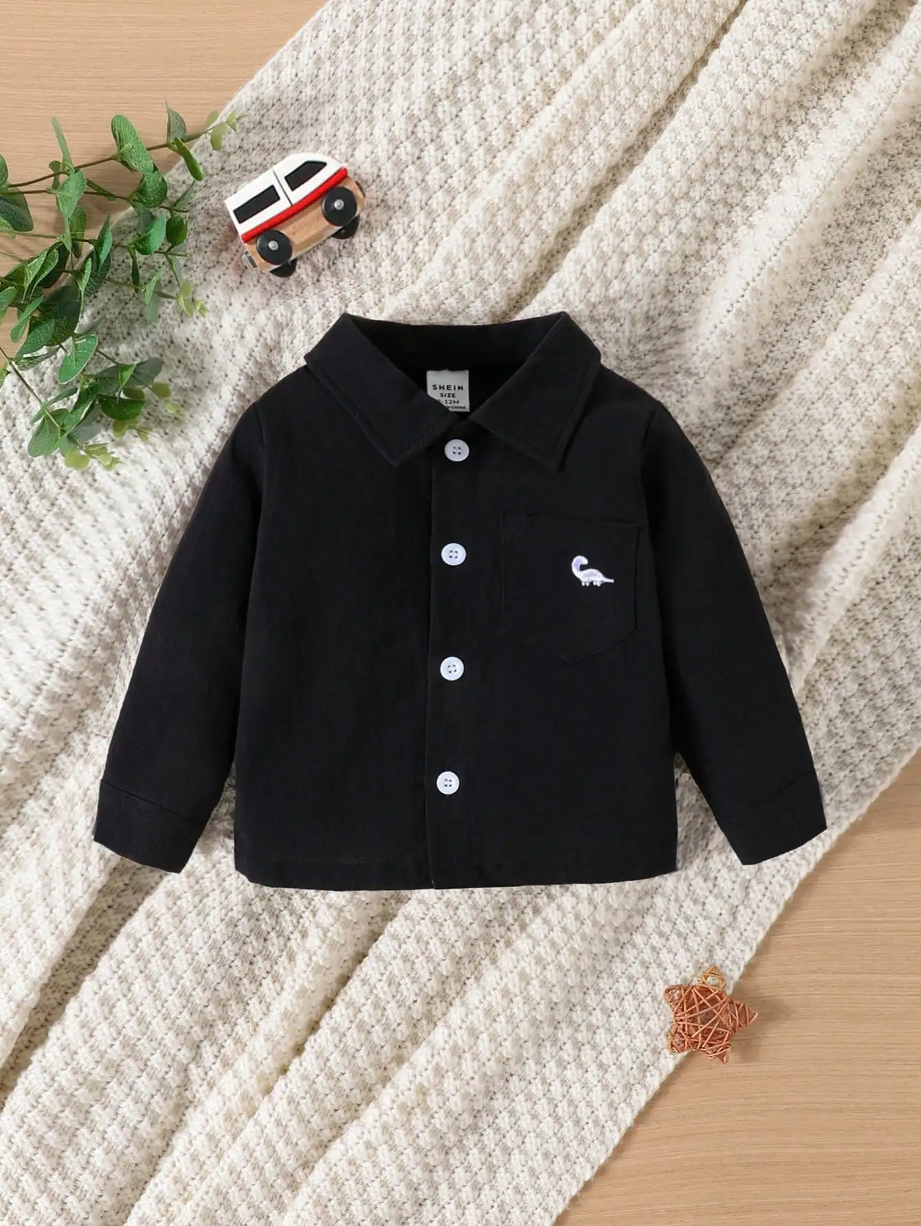 Kids Shirts Autumn Baby Boy Casual Outdoor Simple Long Sleeve Coat Small Dinosaur Embroidery Cotton Outer Wear Shirt