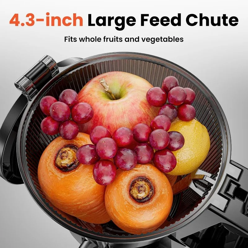 Cold Press Juicer,JoyBear Slow Masticating Machines with 4.3" Extra Large Feed Chute Fit Whole Fruits Vegetables Easy Clean Self 2