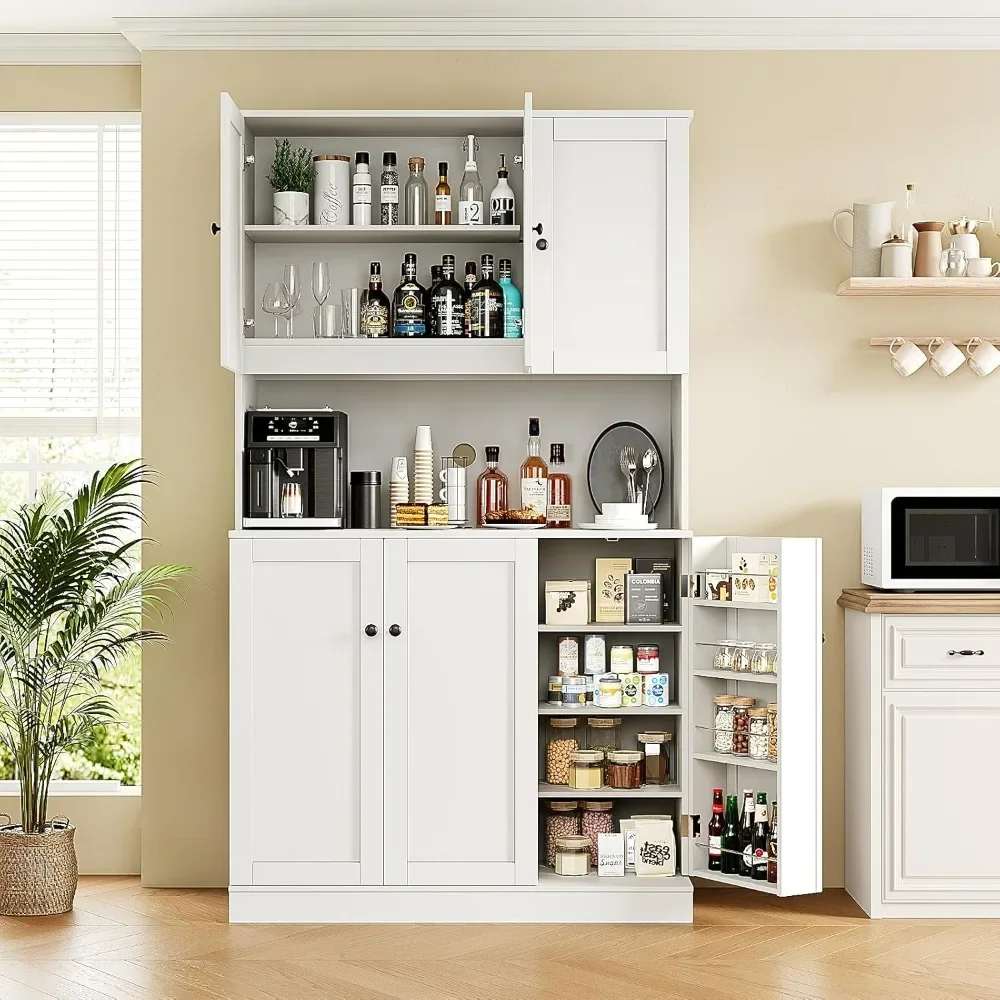 71" Tall Kitchen Pantry Storage Cabinet with Microwave Stand & Door Shelf, Freestanding Kitchen Hutch with 6 Doors