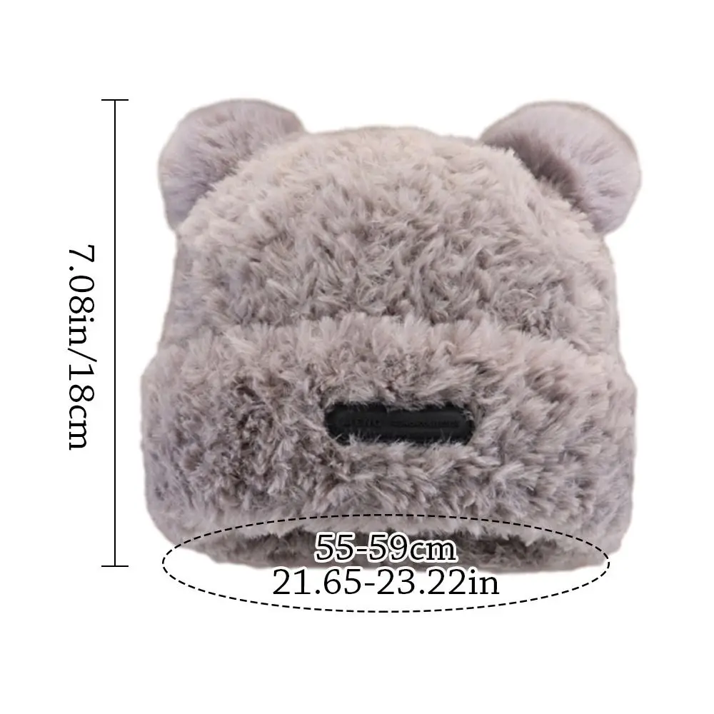Cute Ear Women Earmuffs Cap Cartoon Bear Ear Protection Hat Solid Color Plush Beanies Girl Winter Warm Fluffy Fur Headgear 모자 6