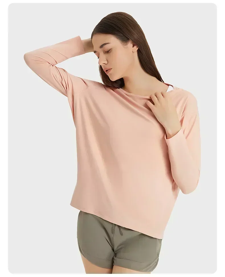 Lemon Women Long Sleeved Loose Breathable T Shirt Sports Flowing Tee Moisture Wicking Athletic Shirts Hem T Shirt Tunic Top