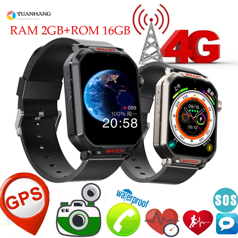 

IP67 Waterproof Smart 4G GPS WIFI Tracker Student Remote Camera Heart Rate Monitor Smartwatch Video Call SMS Android Phone Watch