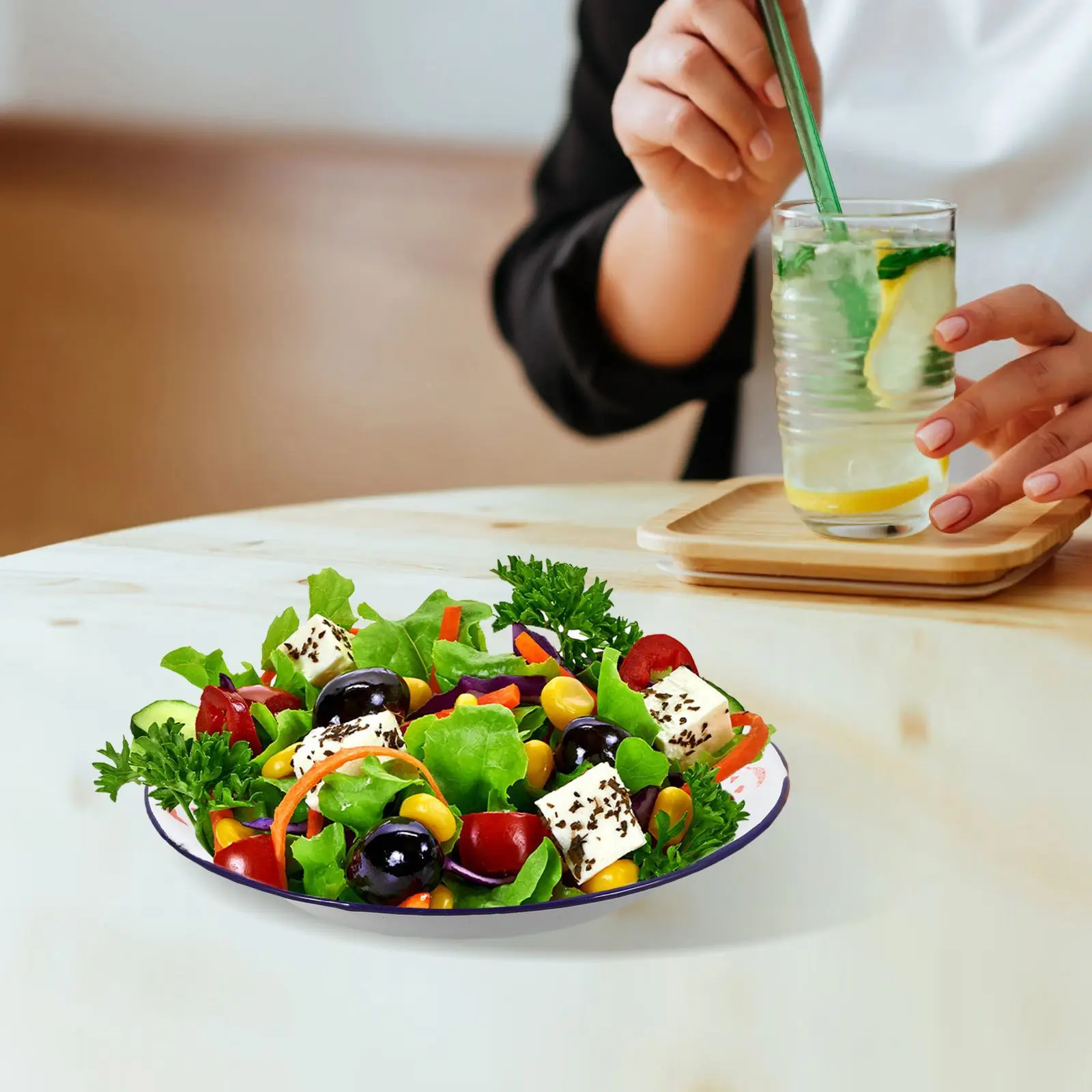 2 Pcs Enamel Plate Vintage Food Tray Camping Dishes Washing Platter Plates Enamelware Salad Enamel Preservation Bowl