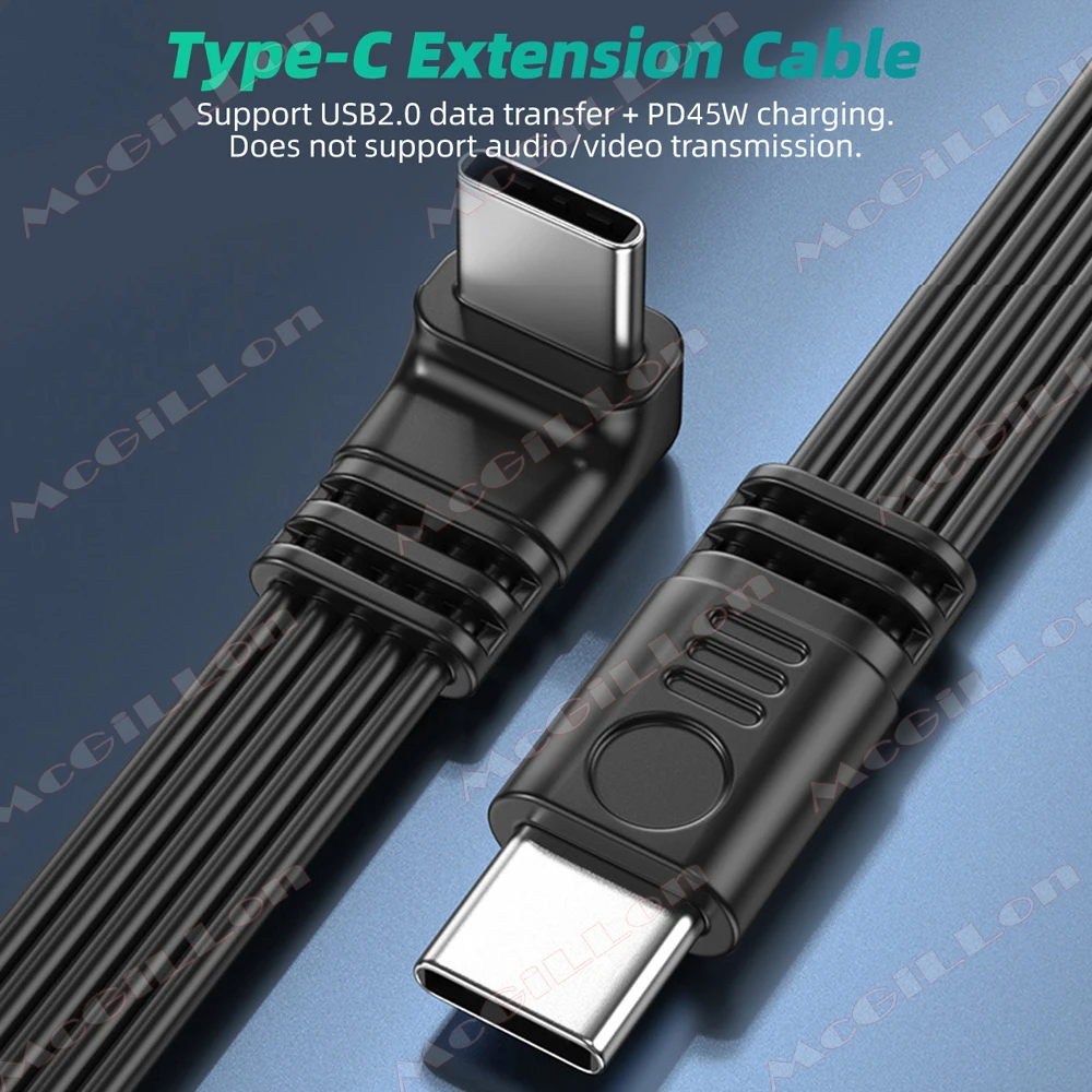 Angled USB-C Extension Cable - Fast Charging Data Cord