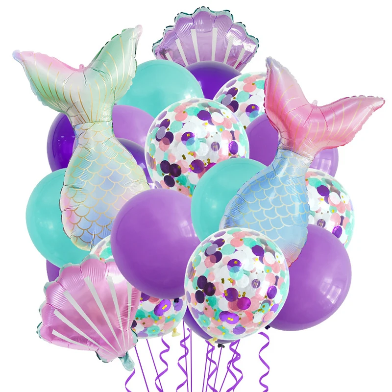 Party Decorations Mermaid Latex Balloons Confetti Air Helium for 1st Kids Girl Mermaid Theme Birthday Party