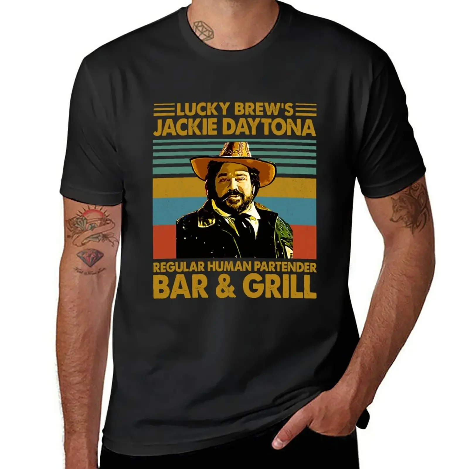 

Lucky Brew's Jackie Daytona Regular Human Partender Bar & Grill T-Shirt sweat sublime vintage clothes plain white t shirts men
