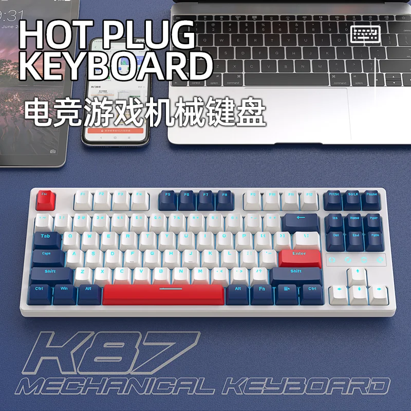 Novo livre wolf k87 com fio 87 teclas teclado mecânico eixo