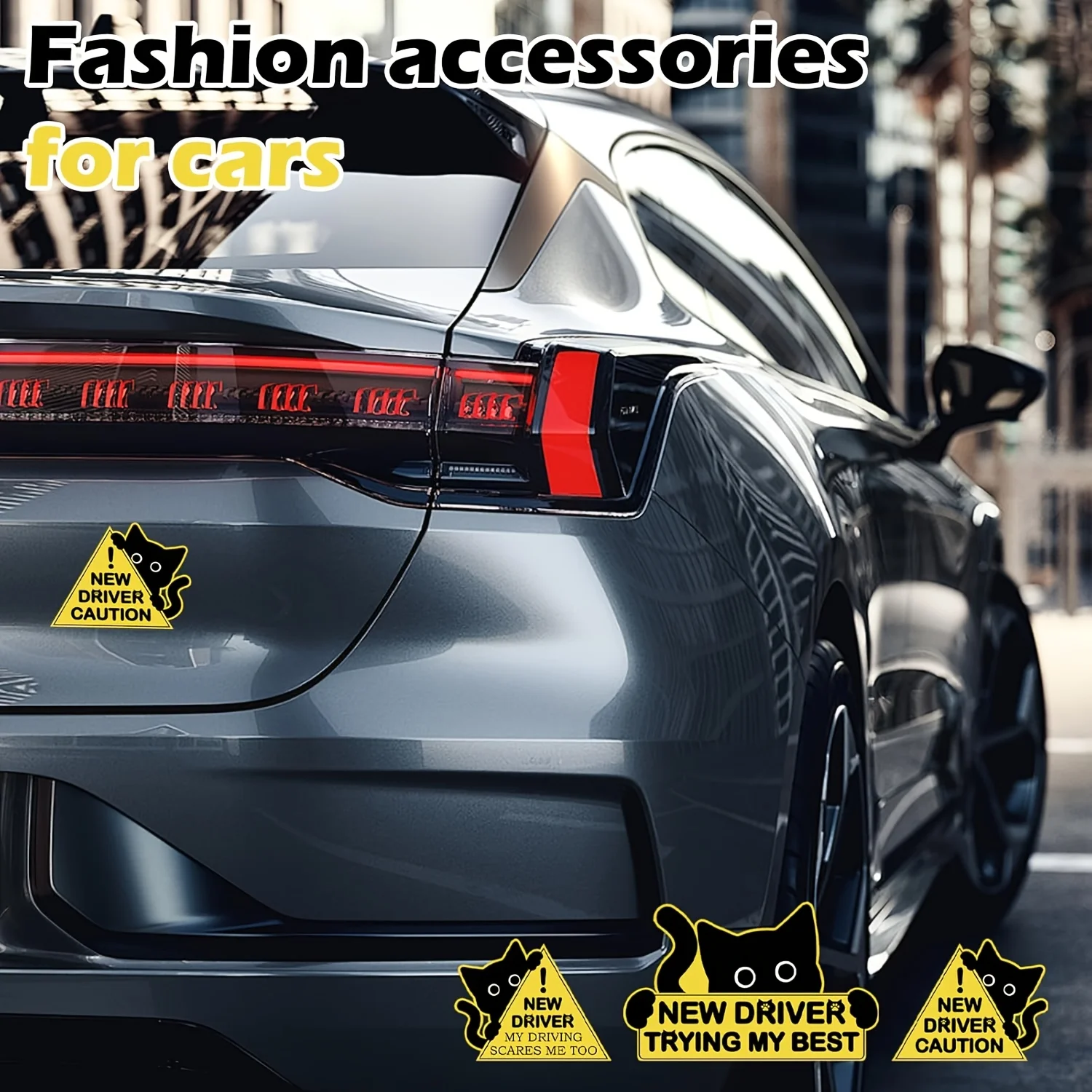 검은 고양이 자동차 자석 3개, 재미있는 신규 운전자 경고 표지판, 인내심을 가지세요, 신규 운전자에게 안전함, 중간 크기 및 오래 지속됨