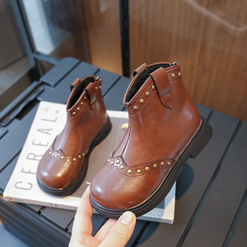 Kids PU Ankle Boots with Rivets for Boys and Girls