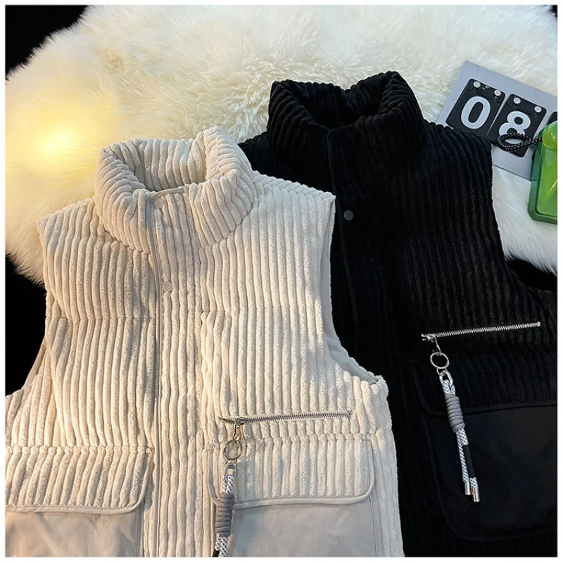 New Autumn Winter Men\'s Vest Sleeveless Cardigan Loose Coat Corduroy Jacket Retro Luxurious Brand Tops Cotton Waistband Warm