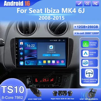 Android 16 Radio de coche para Seat Ibiza MK4 6J 2008-2015 reproductor Multimedia automático CarPlay Android Auto GPS Bluetooth 4G WIFI unidad principal 1