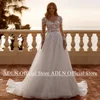 Woman Bride Wedding Dresses Customized Illusion Long Sleeves Flower Applique A Line Tulle Boho Bridal Gown Robe De Mariage 1